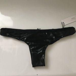 NWT MGS Black Shine Liquid Leather-Look Bikini Bottom